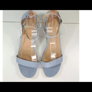 Blue suede chunky heel sandals